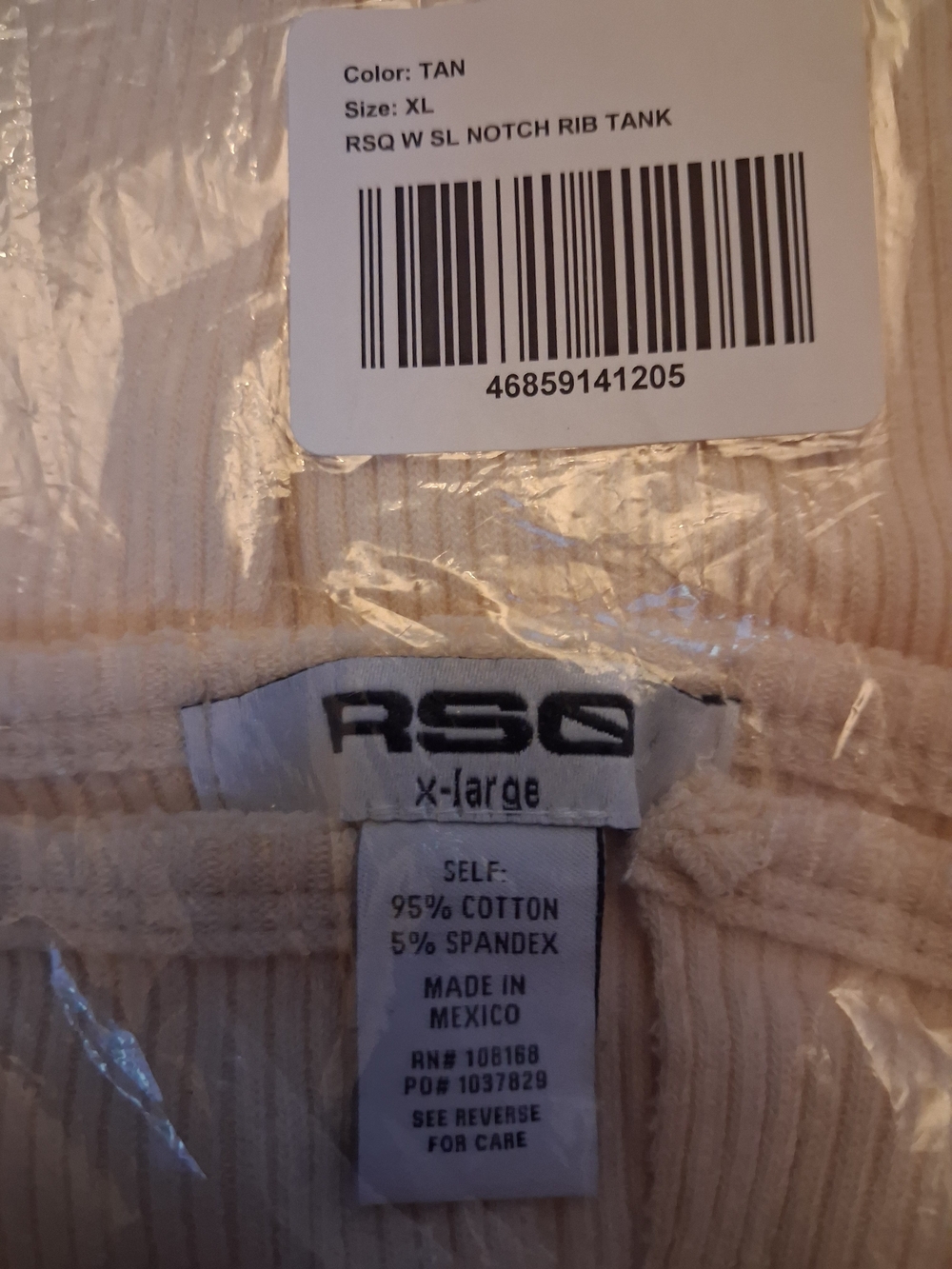 RSQ Ribbed Notch-Front Tank Top - Cream - Picture 2 of 3